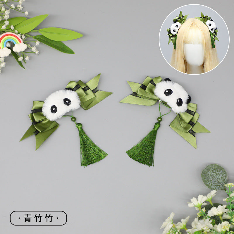 Chinese Ancient Style Panda Bow Hair Clip - Tassel Lolita JK Double Ponytail - Lolita Fetch
