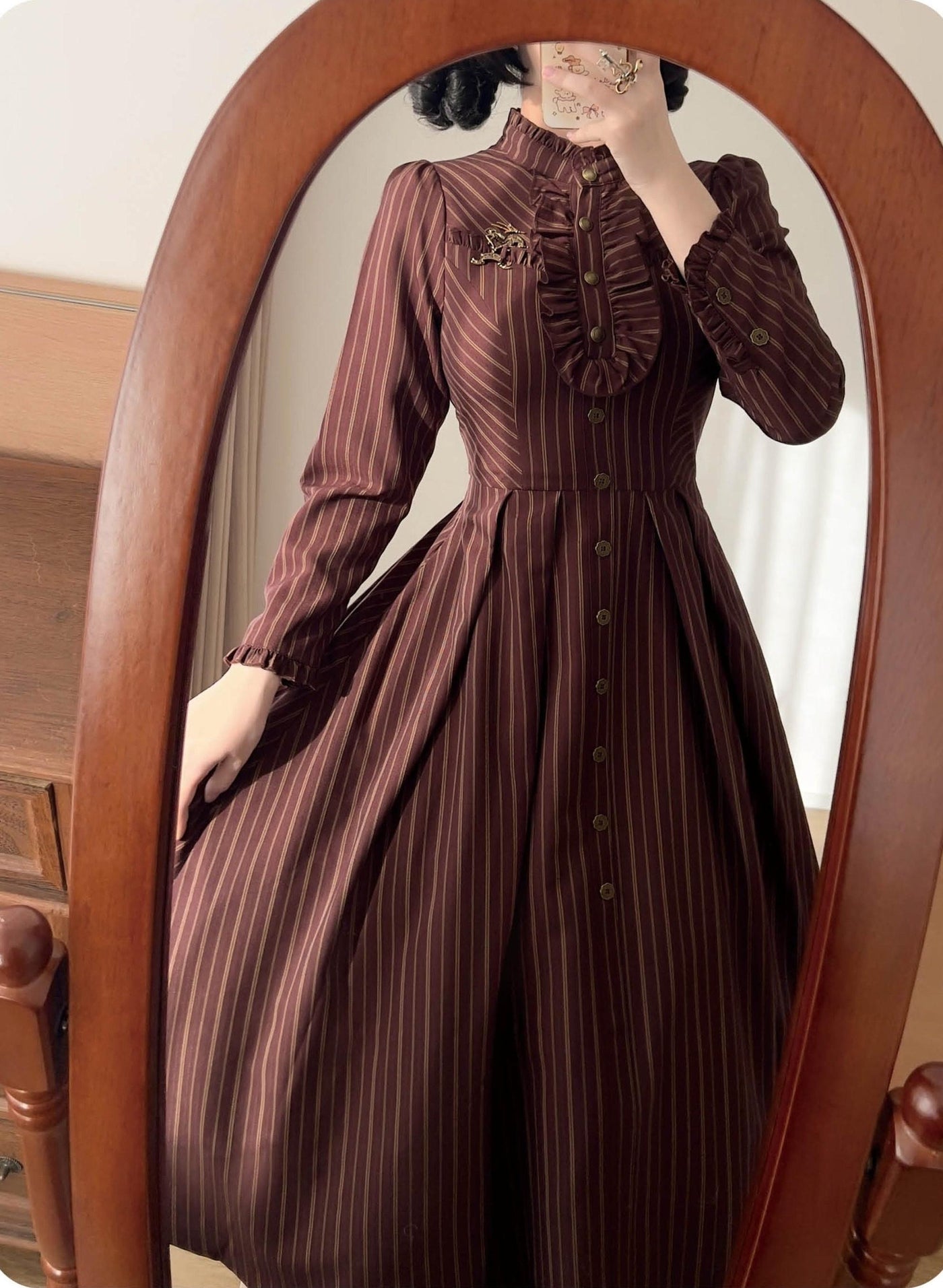 Forest Wardrobe - Forest Castle - Classic Lolita Long Striped Dress, Irregular Hem Vest