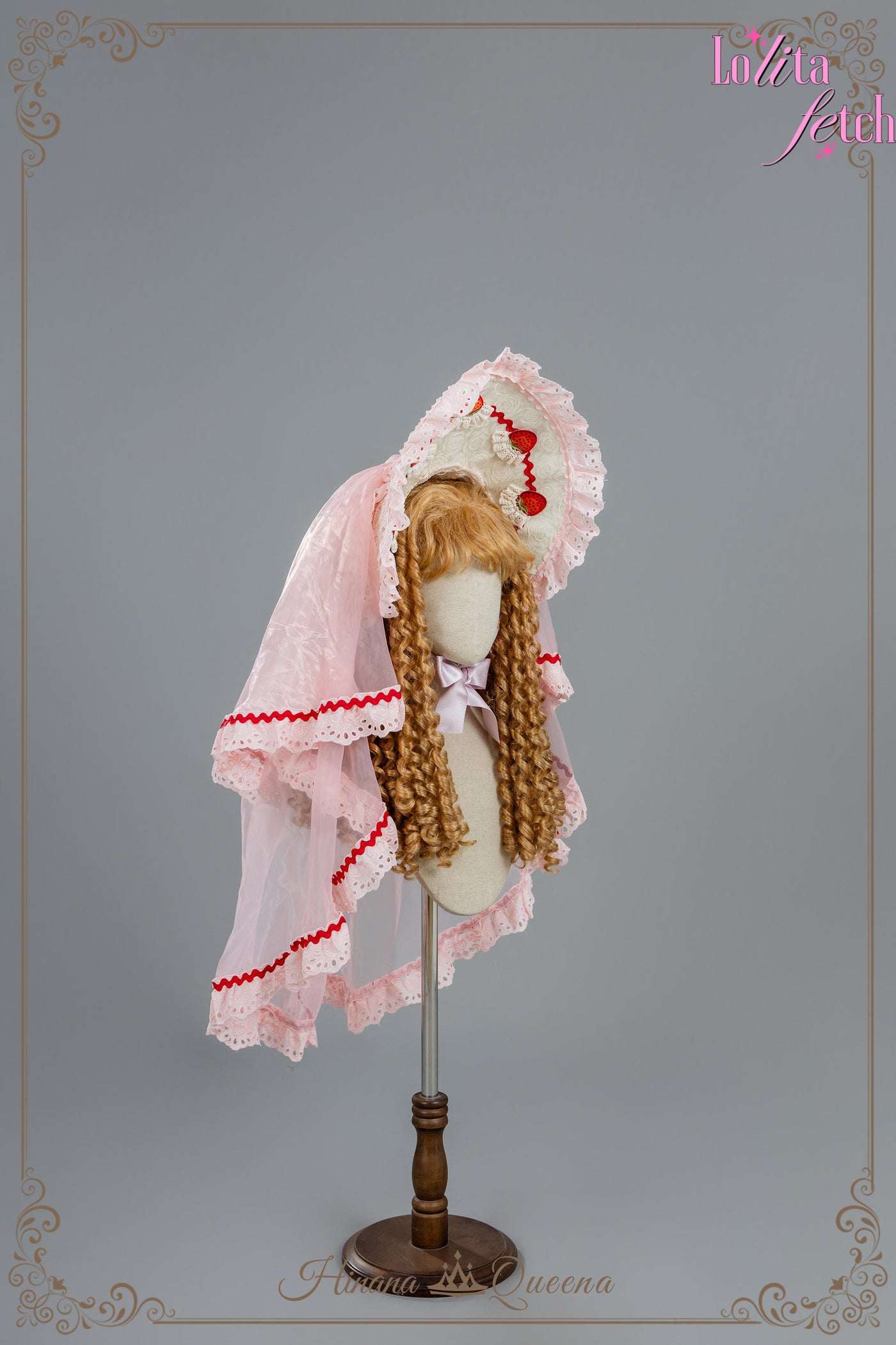 Strawberry Party Lolita Dress JSK OP by Lolita Fetch featuring a pink floral pattern and elegant lace details.