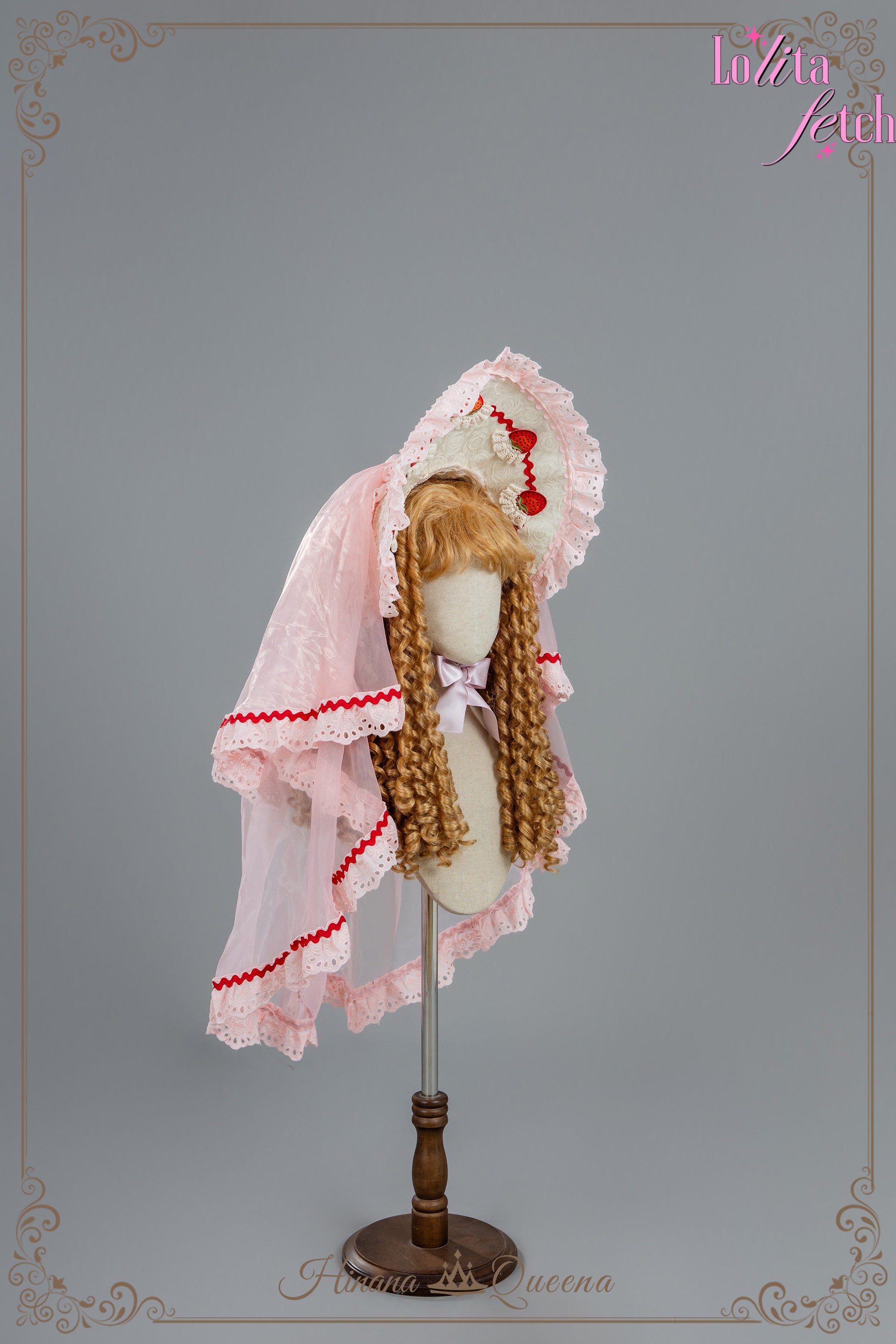 Strawberry Party Lolita Dress JSK OP by Lolita Fetch featuring a pink floral pattern and elegant lace details.