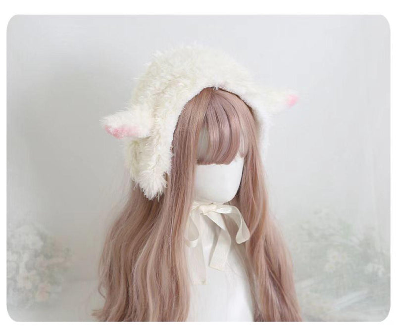 Xiaogui - Kawaii Lolita Earflap Hat Winter Lolita Earflap Hat Sheep Ear M (56-58cm) Pink Ear Tip Sheep Earflap Hat