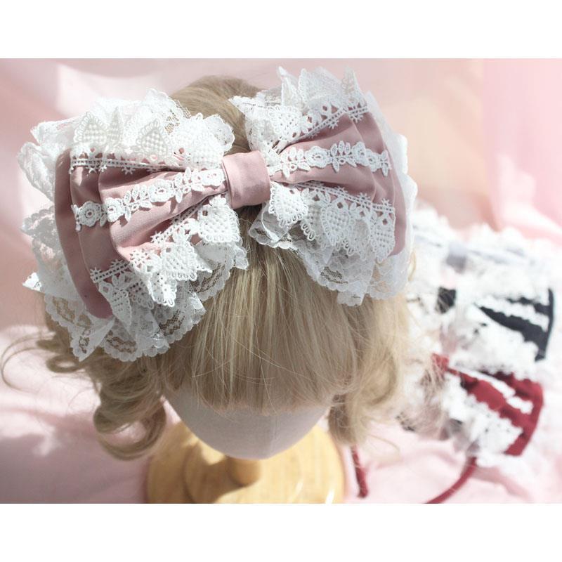 Christmas Lolita Girl Soft Heart KC Headwear Hair Accessories Lolita Lace Three-Layer Bow Hairband
