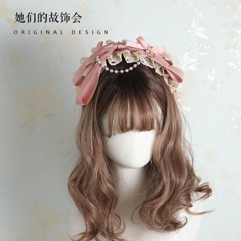Lolita Hair Accessories Smoke Pink Bow Korean Pink KC Hairpin Hand Sleeve Hair Hoop Twin Rabbit Small Objects Lolita Headwear