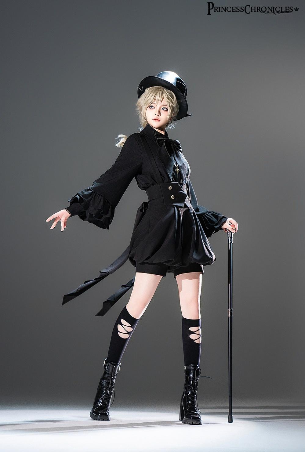 Princess Chronicles - Doll - Black Ouji Lolita Shirt with Removable Large Bow Tie