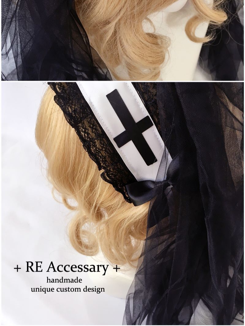 Handmade Original New Lolita Dark Night Saint Church Cross Embroidery Shiny Rhinestone Shawl Veil