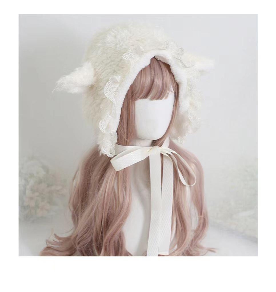 Xiaogui - Kawaii Lolita Earflap Hat Winter - Lolita Earflap Hat Sheep Ear Headwear