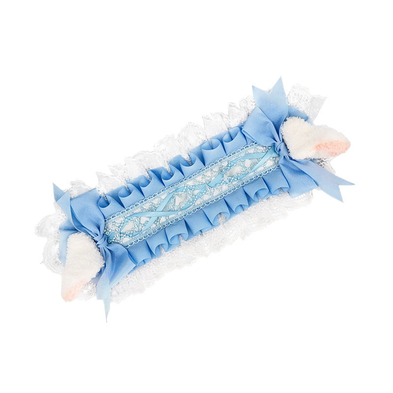 Japanese Harajuku Style Lolita Little Sheep Ear Headband Sweet Girl Soft Cute Imitation Lamb Wool Bow Hair Accessory