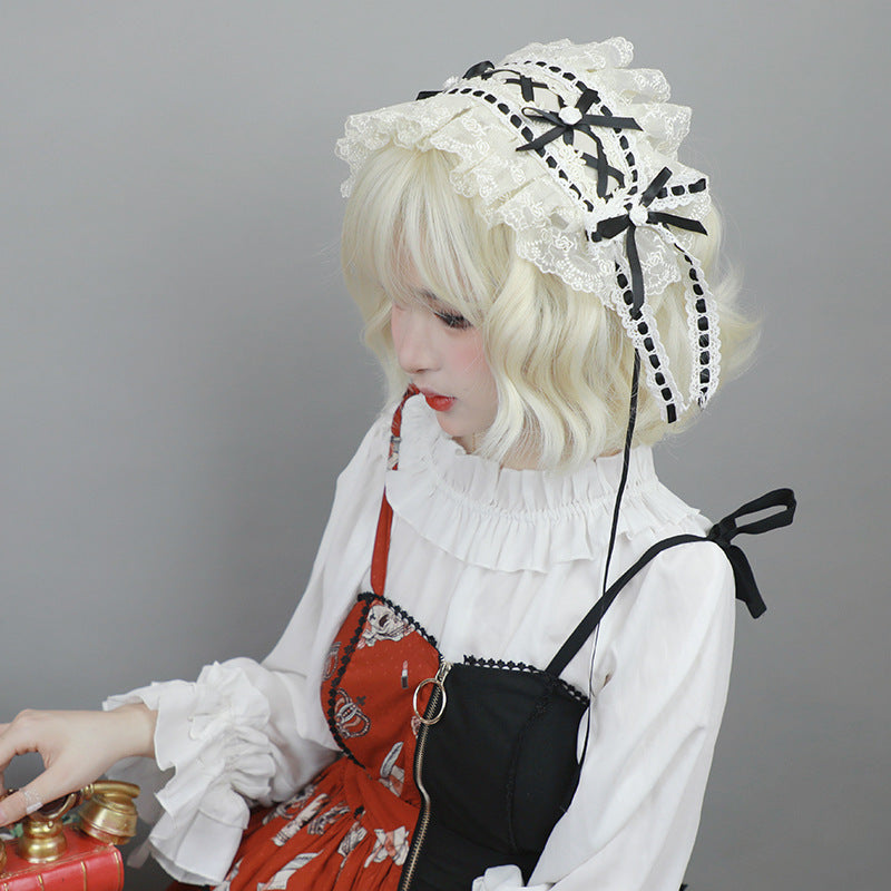 Vintage Rose Handmade Classical Doll Style Wide Lolita Small Item Heavy Embroidery Lace Headband - Lolita Fetch