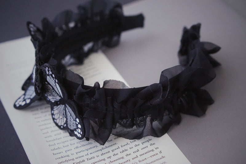 Handmade - Lace Butterfly Headband - Dark gothic Lolita lace