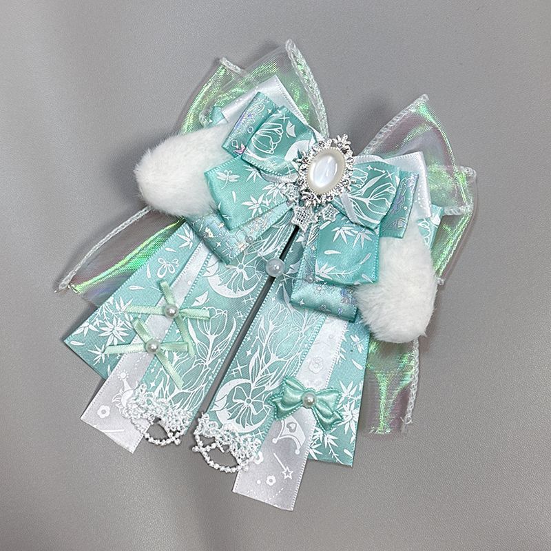 Handmade - Gem-Accent Ribbon Bow - Bag Charm Brooch - detail view 5