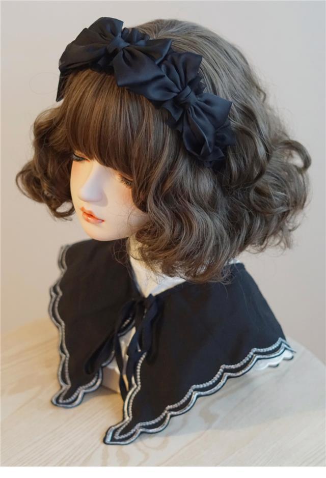 Original Handmade Satin Bow Hairband Lolita Girl Black Bow Hair Accessory