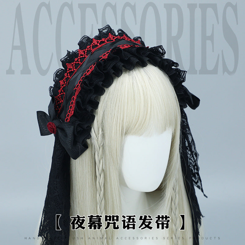 Handmade Dark Gothic Lolita Headwear - Comic Con Cosplay Bow Lace Hair Clips - Lolita Fetch