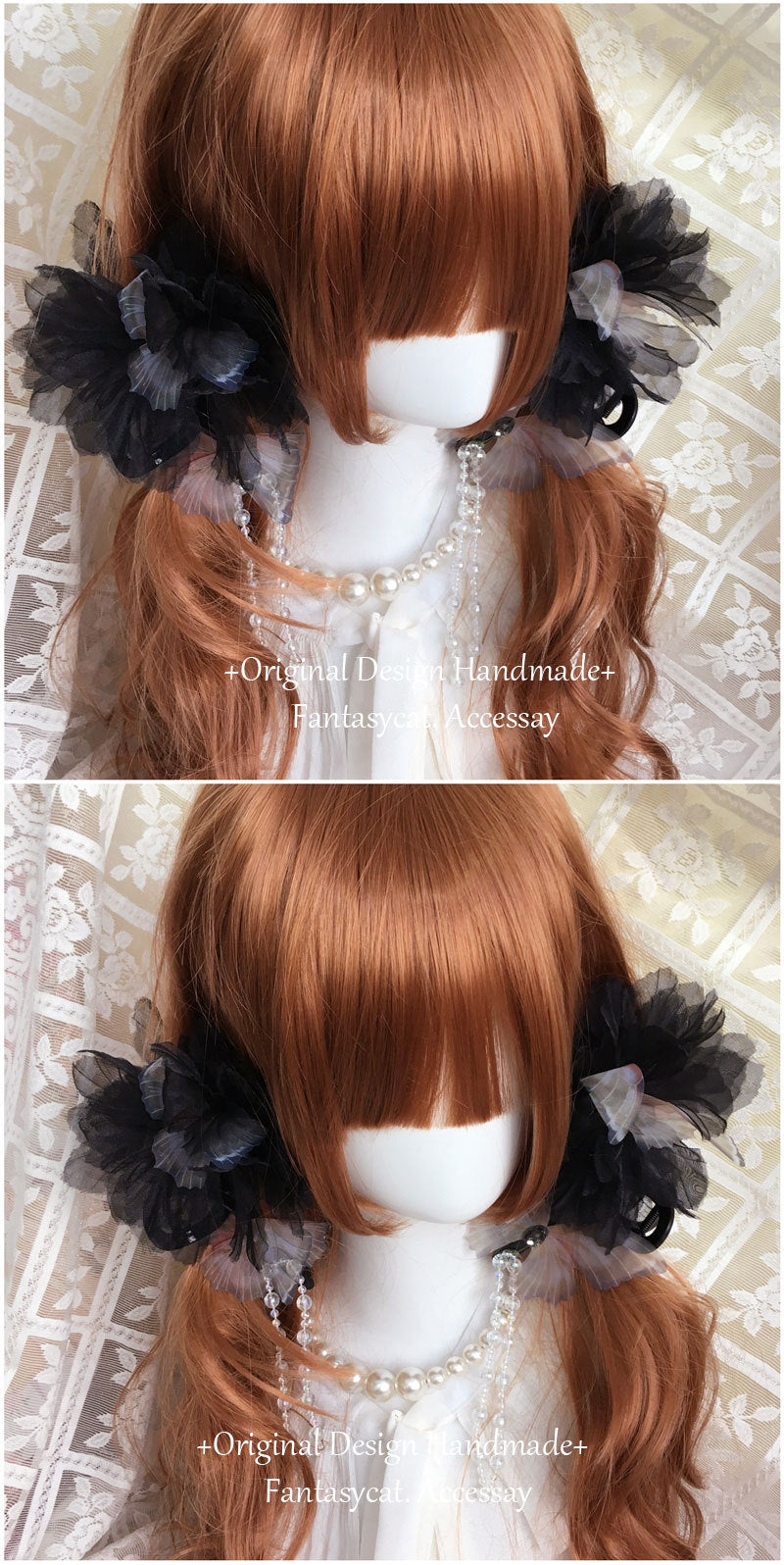 Gothic Lolita Dark Retro Lace Veil Flower Hair Clip Ins Wasteland Styl