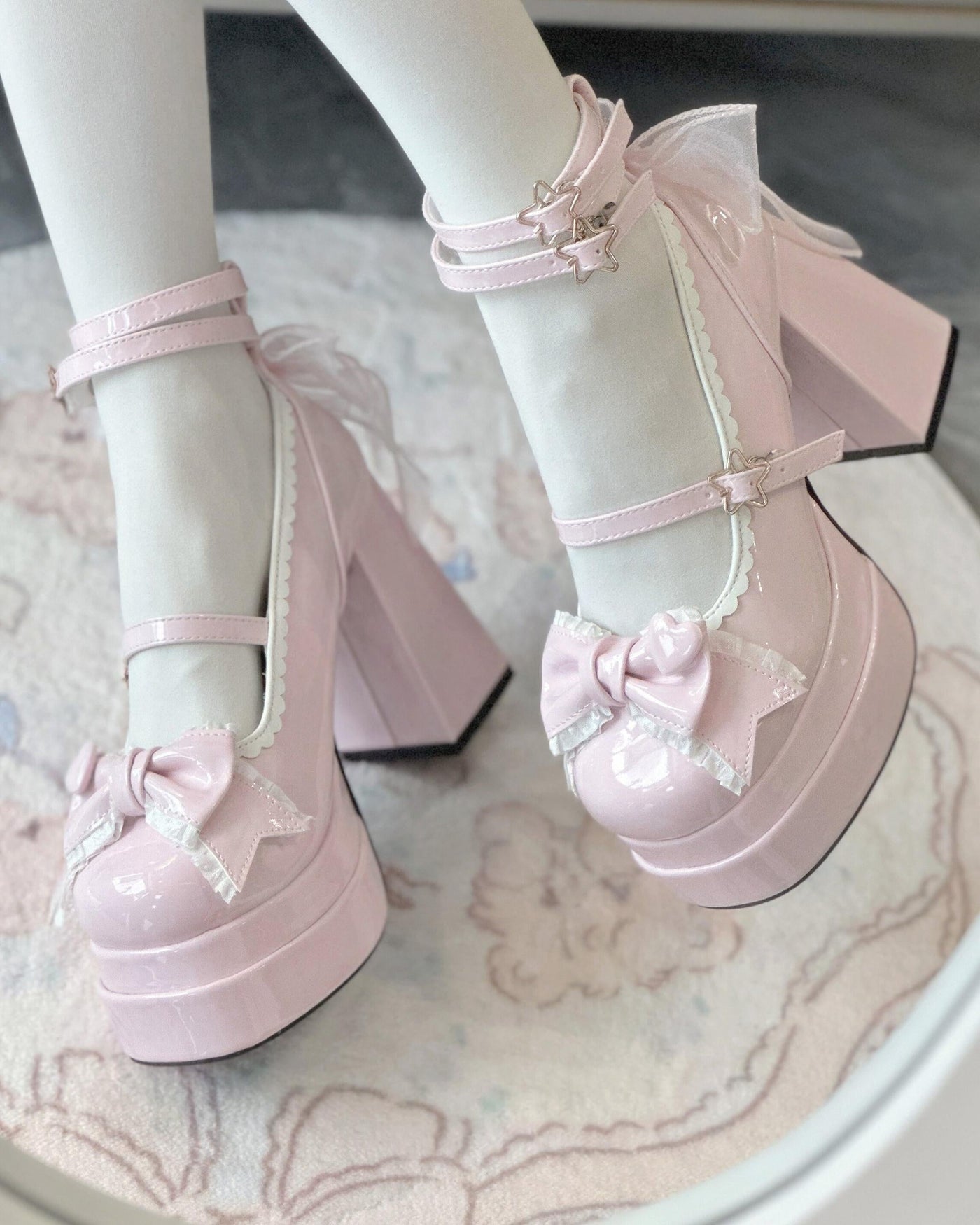 Aiyoki - Puff Party - Chunky Heel Shoes with Bow and Adjustable Straps - product detail 4