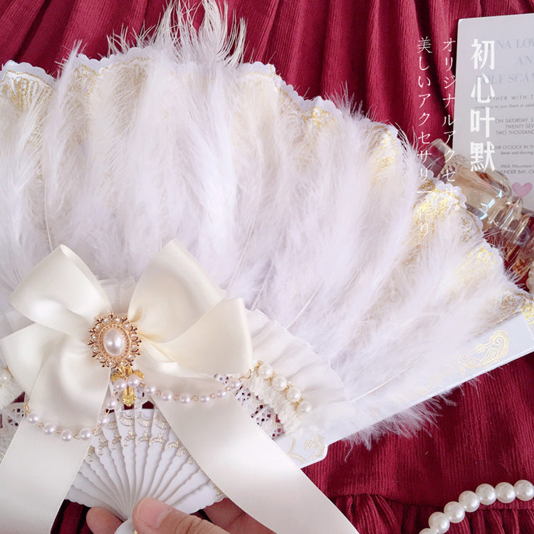 Vintage European Lolita Versatile Fairy White Feather Fan Tea Party Photo Prop Fan