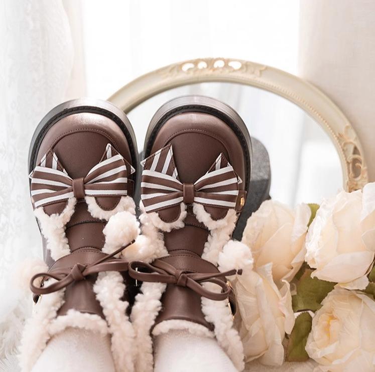 beauty bunny - Milk Bear - Lolita snow boots with striped butterfly bows - product detail 9
