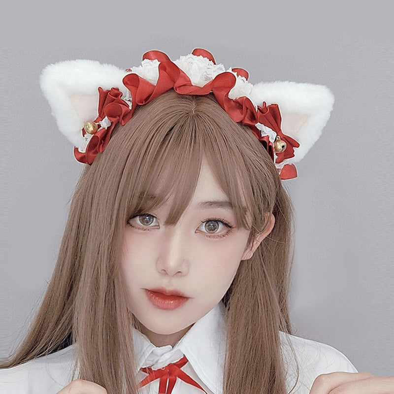 Adorable Japanese Lolita Hair Accessories Cat Girl Plush Lolita Headwear Lace Cat Ear Headband - Lolita Fetch