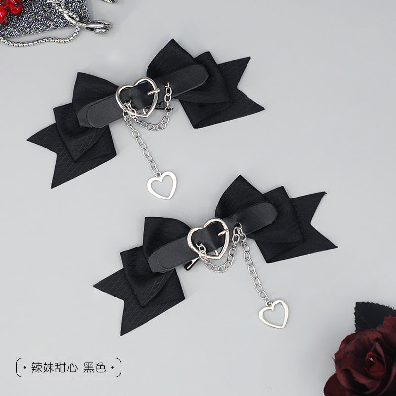 Lolita Hair Accessories Hard Girl Cool Punk Style Heart Handmade Bow Hair Clip JK Sweet Heart Lolita Hair Ornament - Lolita Fetch