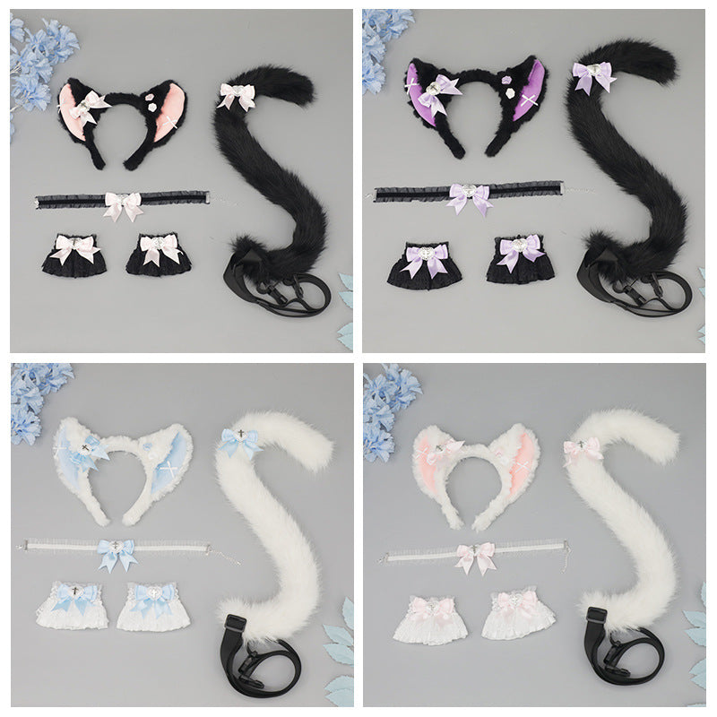 Cosplay Cat Ear Headband Cat Tail Accessories Handmade Cute Cat Girl Beast Ear Hair Accessories Beast Tail Accessories Set
