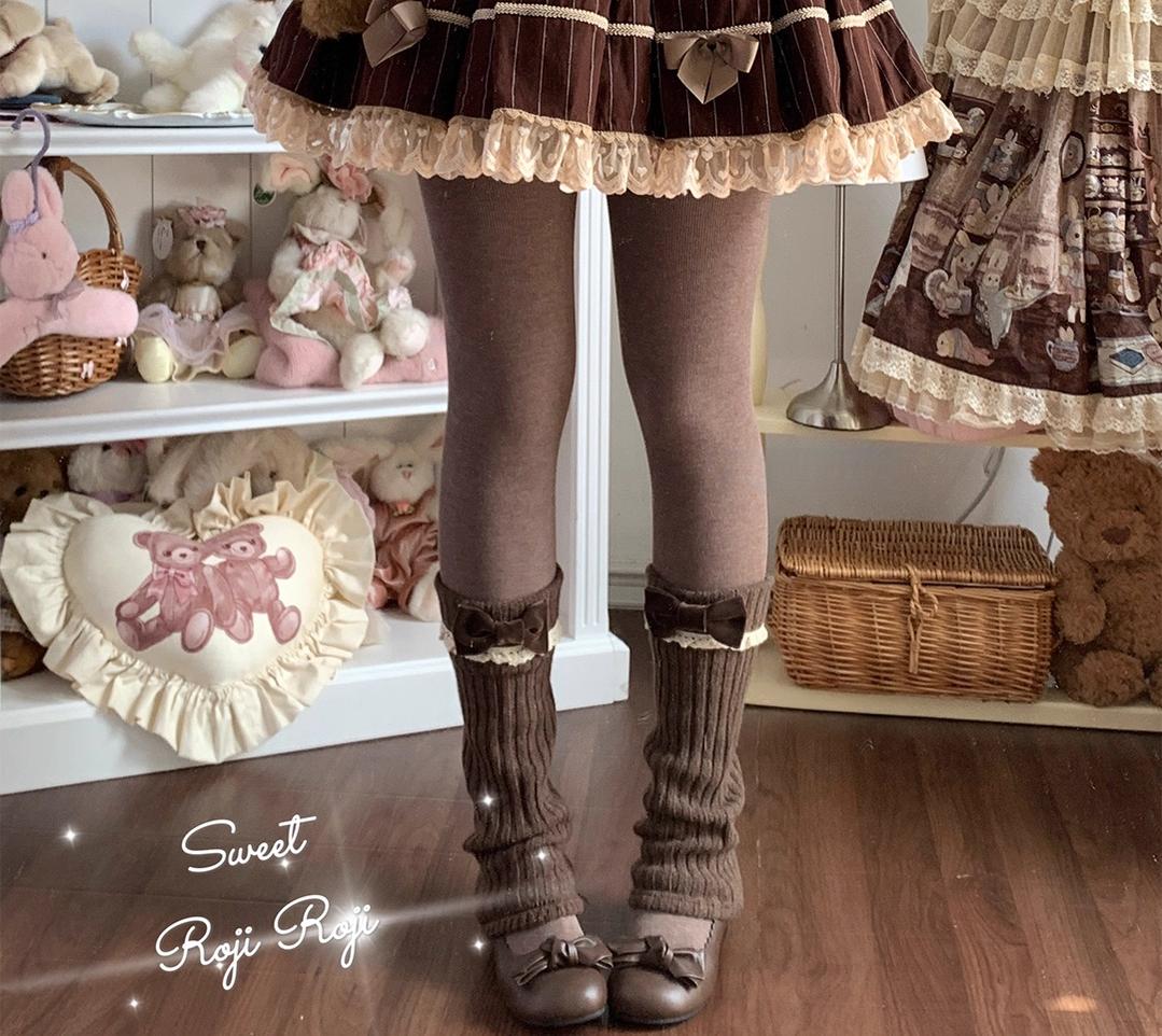 Roji Roji - Flared-Hem Lolita Leg Warmers - Velvet Bows Socks