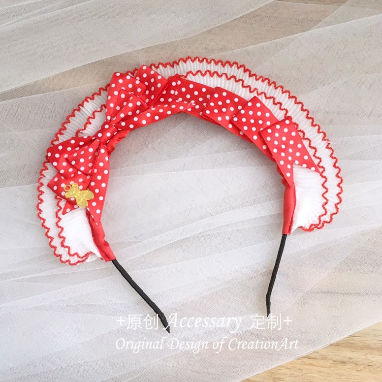 Subculture Cute Girl Lolita Red Polka Dot Small Snowball Bow Handmade New Year Christmas Headband