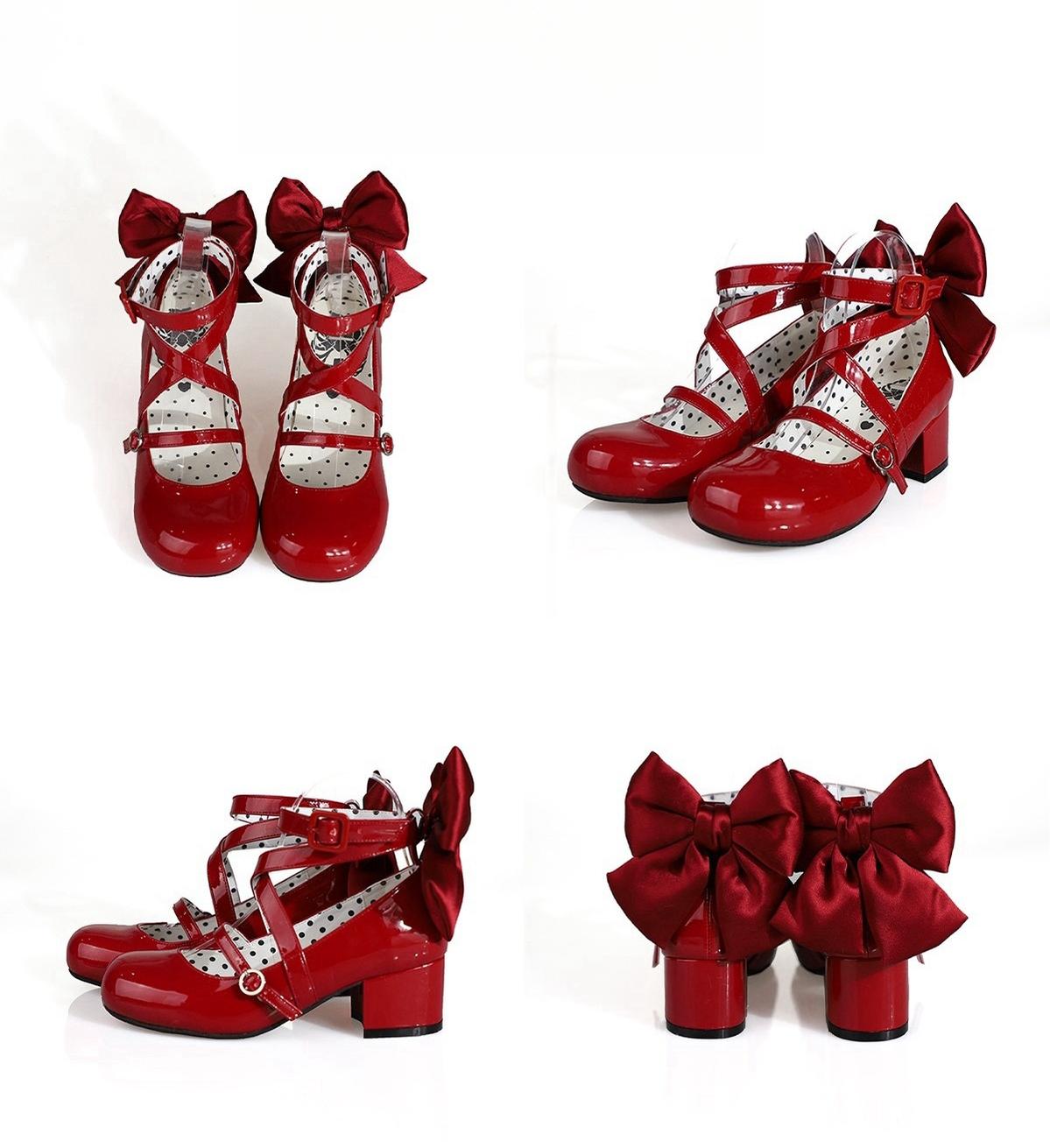 MODO - Follow in the Moonlight - Sweet Lolita shoes with round toes, crisscross straps and a detachable back bow