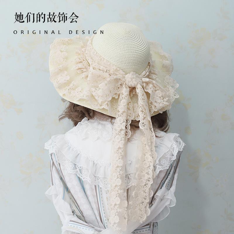 Lolita Straw Hat for Women Sun Hat Women Sun Protection Wide Brim Hat Summer Beach Lolita Girl Wide Brim Hat for Women Summer