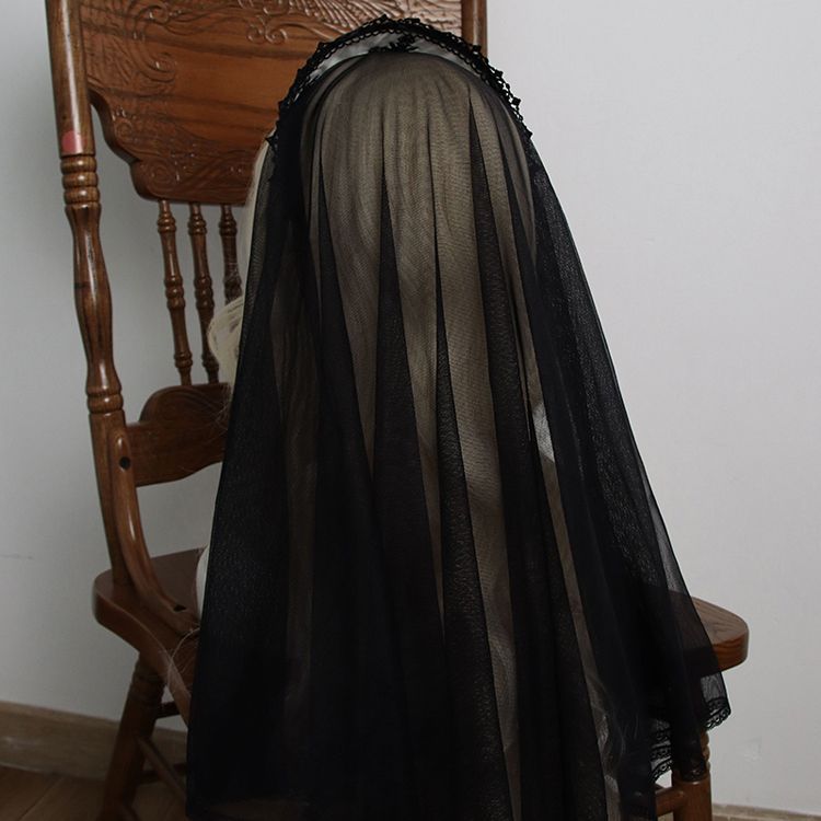 Handmade Original New Lolita Dark Night Saint Church Cross Embroidery Shiny Rhinestone Shawl Veil - Lolita Fetch