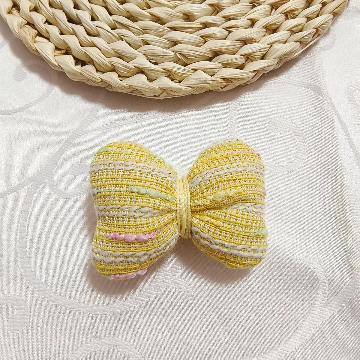 Handmade - Color-Block Fabric Bow - Brooch or Accent - detail view 14
