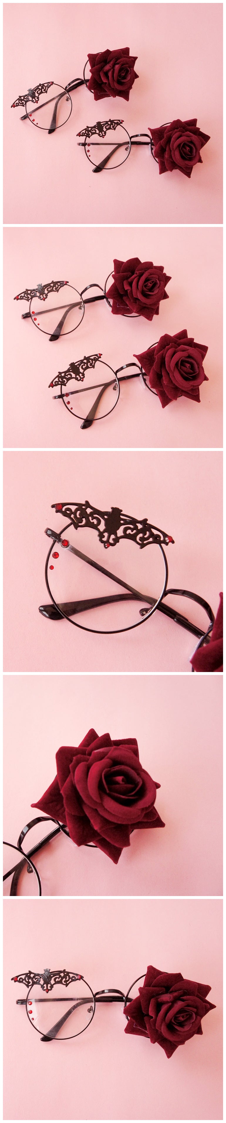 Steampunk Bat Rose Glasses Frame Lolita Dark Style Retro Anime Cosplay
