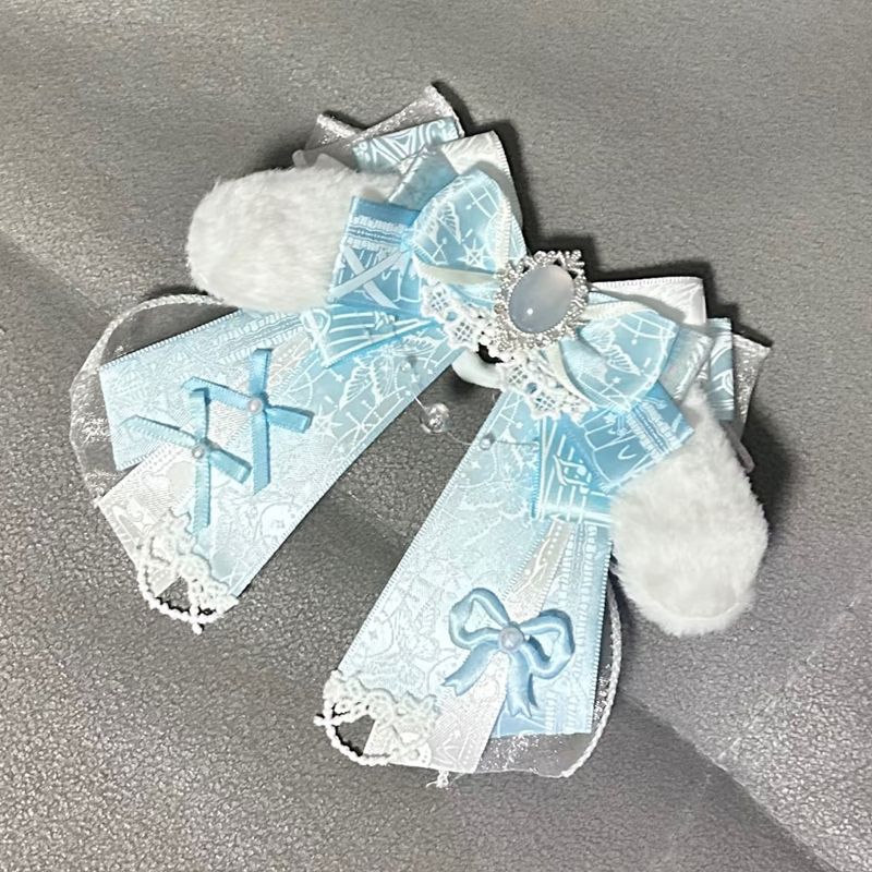 Handmade - Gem-Accent Ribbon Bow - Bag Charm Brooch - detail view 2