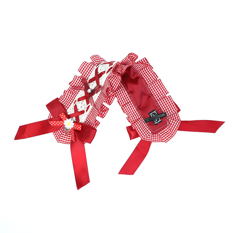 Hair Accessories for Women In Stock Handmade Fashion Accessories Red Brown Sweet Lace Bow Lolita Headband