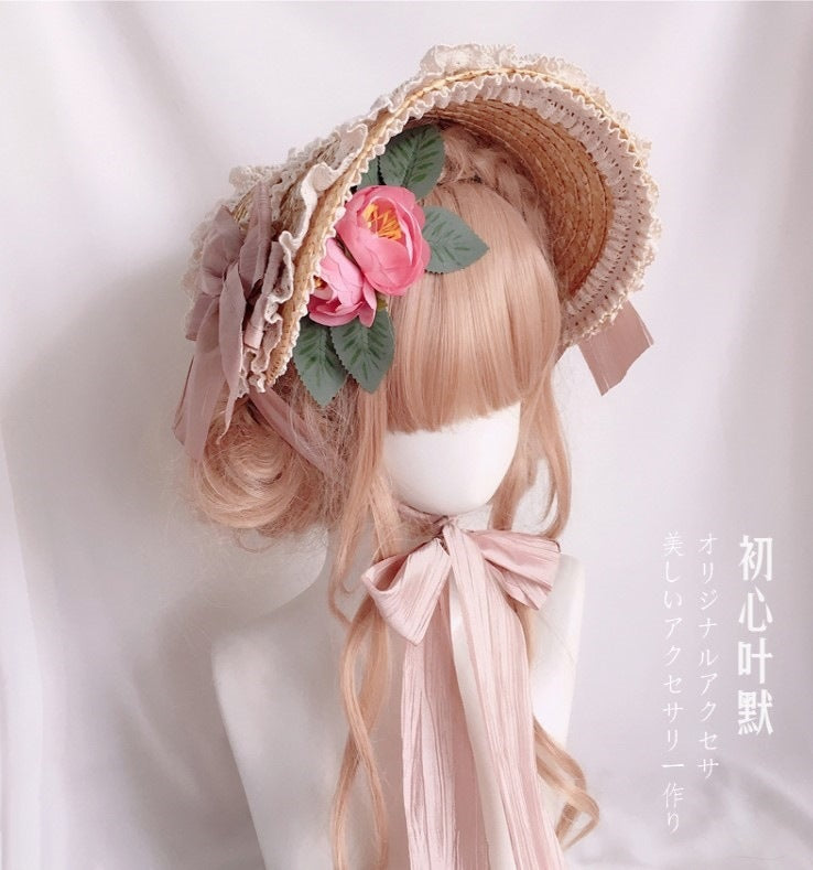 Multicolor Bonnet Straw Hat Flat Hat Lolita Original Handmade Pastoral Style Elegant French BNT Hat