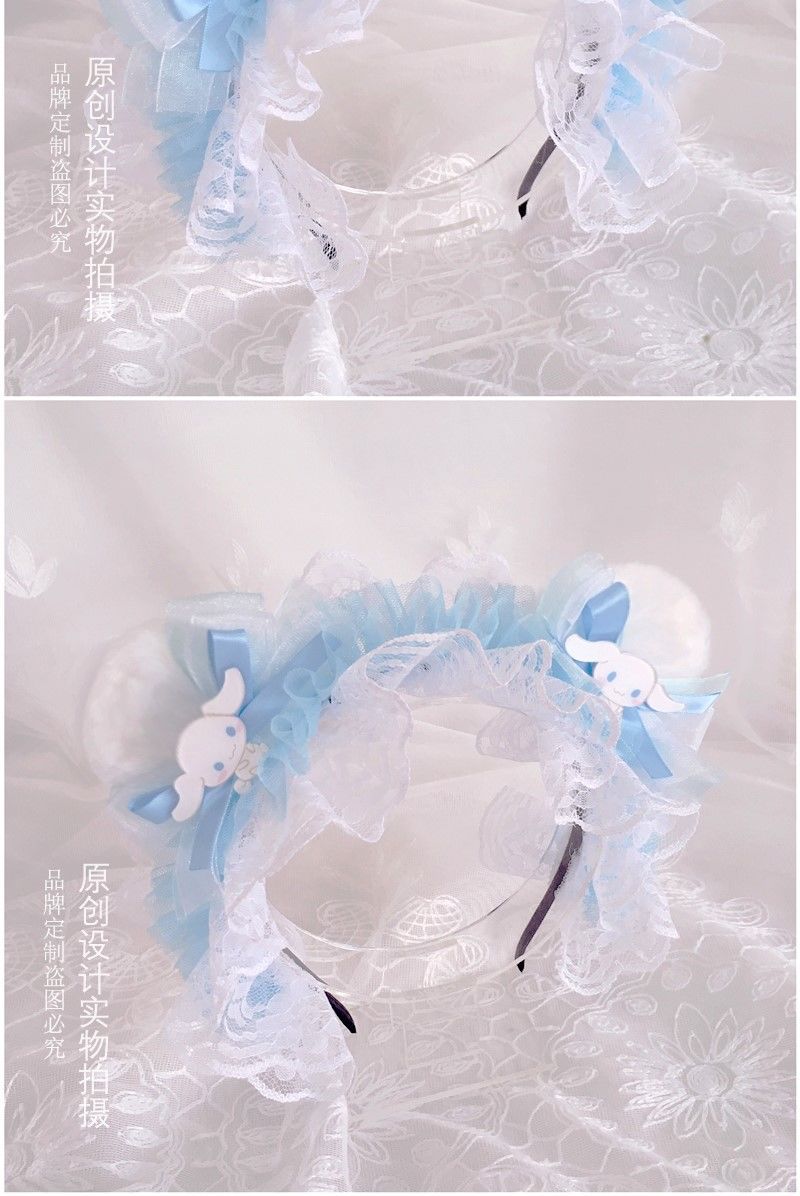 Blue LolitaFetch bear ear bow headband featuring a cute bow, perfect as a lolita hair accessory and headdress.