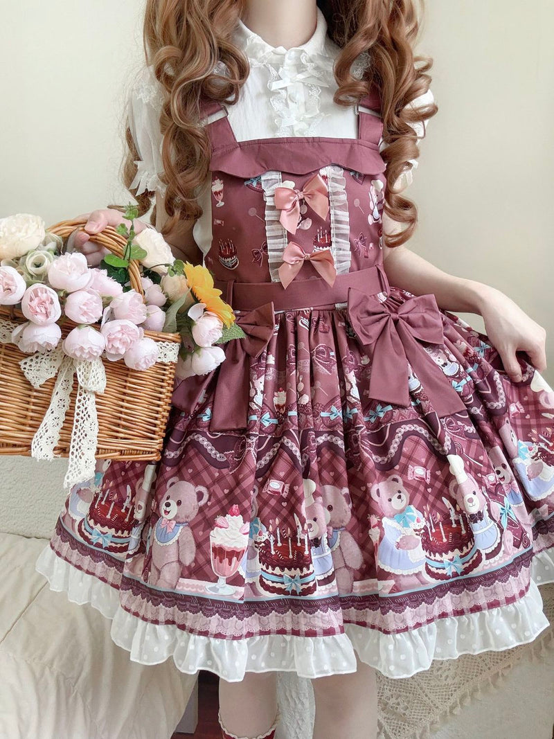 Coffee Rabbit Teddy Bear Cake Printed Lolita JSK Set