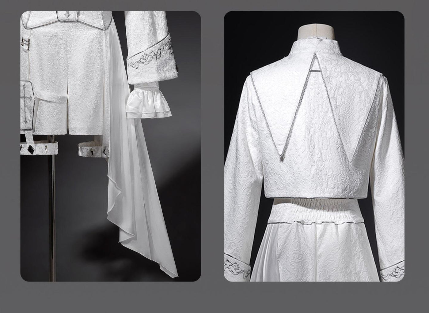Letters from Unknown Star - Silver Covenant - White Ouji Lolita Embroidery Coat and Shorts Set with Cross