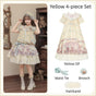 Cream Yellow OP 4-piece Set (Cream Yellow OP + wasit tie + brooch + hairband) / S