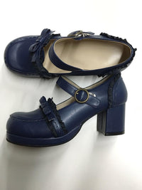 The Seventh Sense - Bow Lace - Lolita Shoes with a square toe - 35 / white