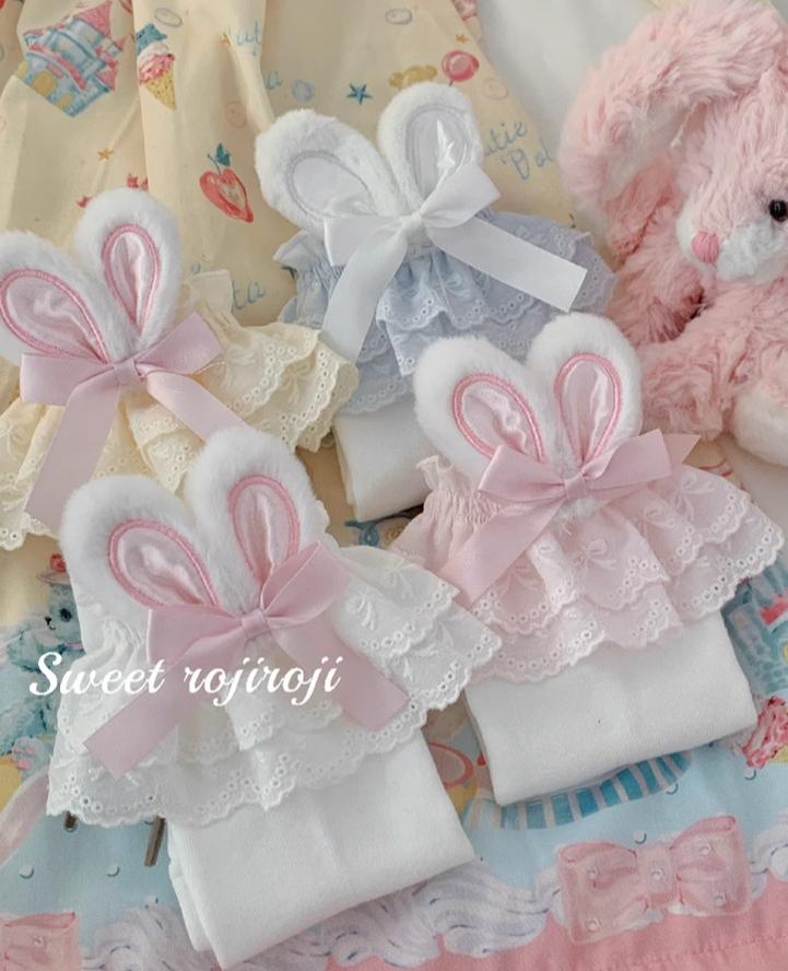 Roji Roji - Cotton Lolita Bunny Ear Socks - Summer Bow Short Socks Socks