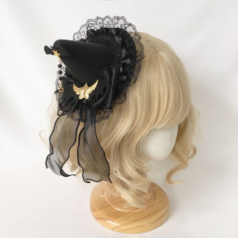 Halloween Dark Style Witch Hat Headband Lolita Hair Accessories Lolita Demon Bat Small Hat Hair Clip Side Clip