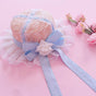 Chapeau de paille rose à ruban bleu ciel / Taille unique