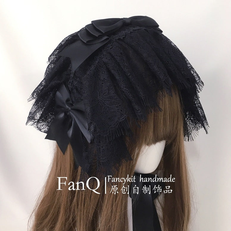 Lolita Lolita Small Items Matching Illusion Rose Handmade Kc Bow Hairband White Eyelash Lace Headband