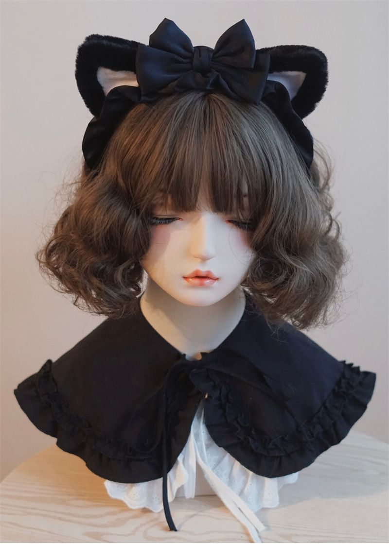Original Handmade Black and White Bow Cat Ear Headband Lolita Kc