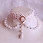 White Lace Pink Ribbon Necklace