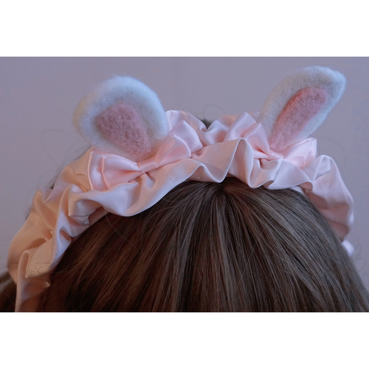 Original Handmade Rabbit Ear Ruffled Pink Headband Lolita KC Rabbit Ear Headband