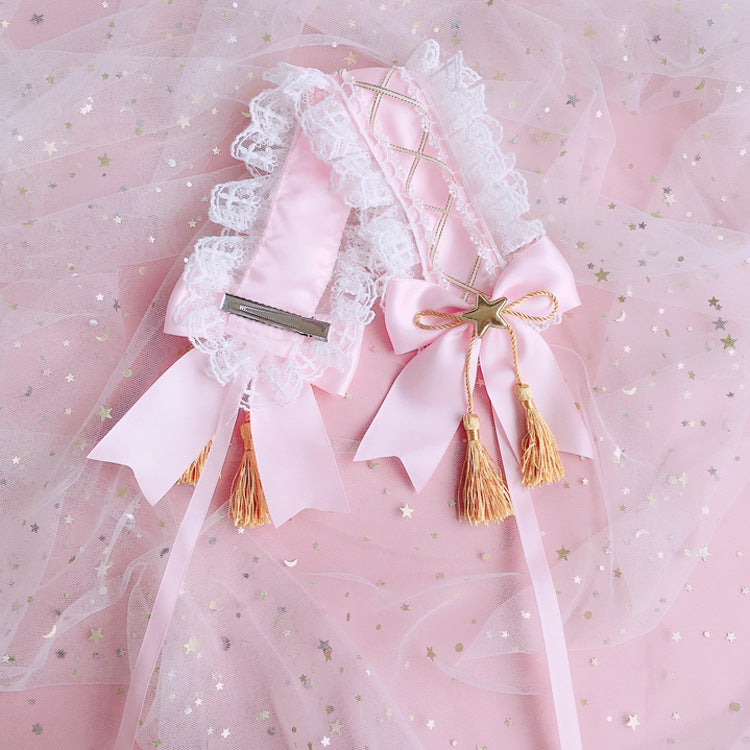 Handmade Lolita Elegant Hairband Heavy Craft Gold Edge Bow KC Headban