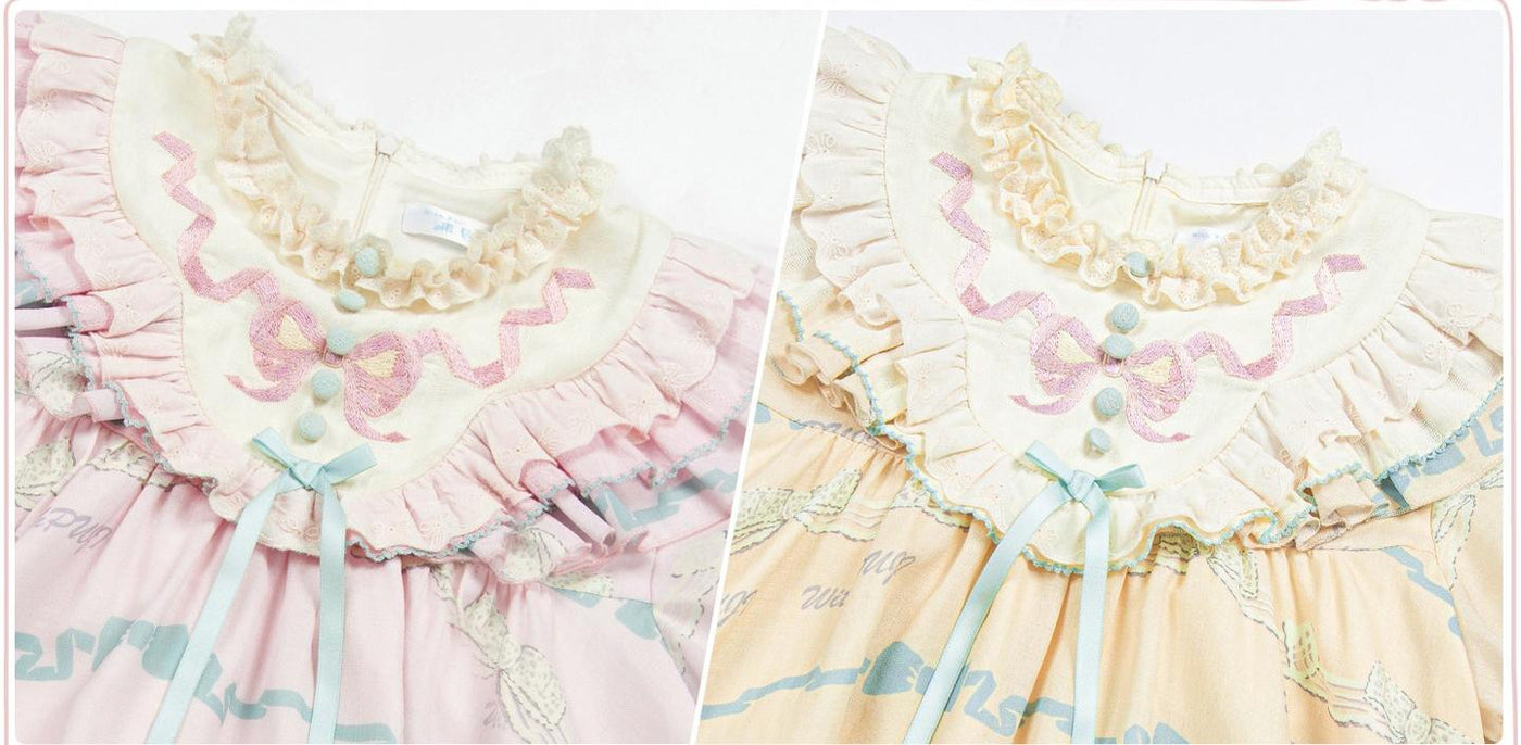 With PUJI - Brown Dollhouse SP - Kawaii Lolita Dollhouse Printed OP Dress with Embroidery