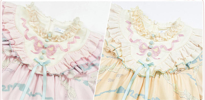 With PUJI - Brown Dollhouse SP - Kawaii Lolita Dollhouse Printed OP Dress with Embroidery