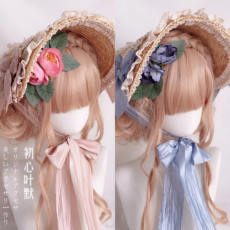 Multicolor Bonnet Straw Hat Flat Hat Lolita Original Handmade Pastoral Style Elegant French BNT Hat