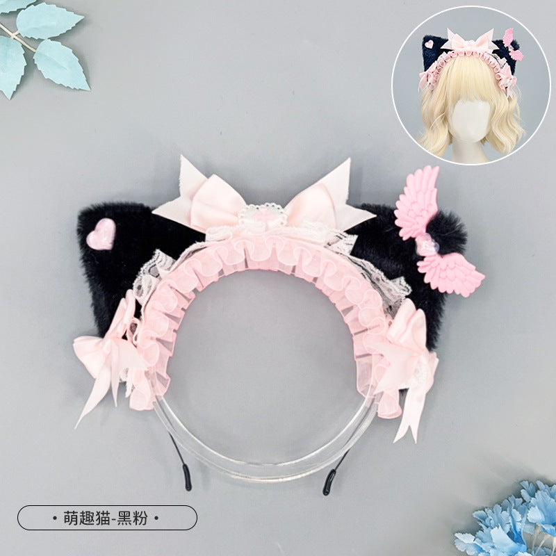 Subculture Dark Gothic Style KC Headwear Lolita Bow Hairband Anime Cat Ear Headband